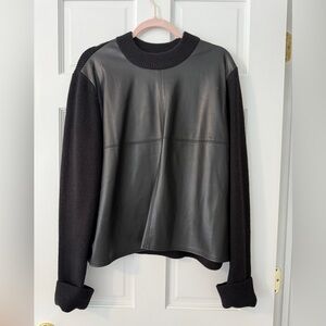Ann Taylor Black Knit and Leather Top